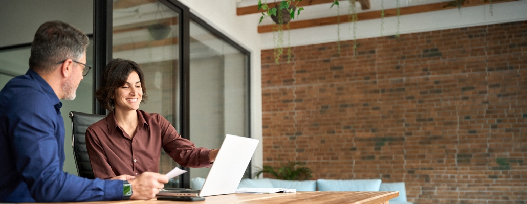 Executive leadership coaching session with two professionals — Credence Communications and Coaching